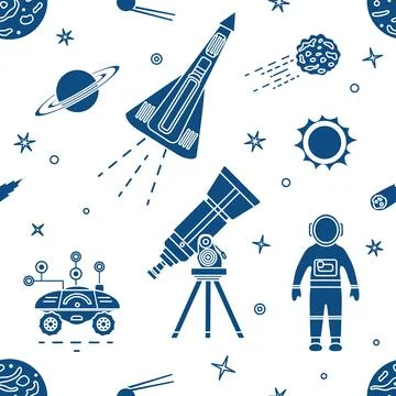 Space Pattern Telescope Planets Shuttle Galaxy Stock Illustration