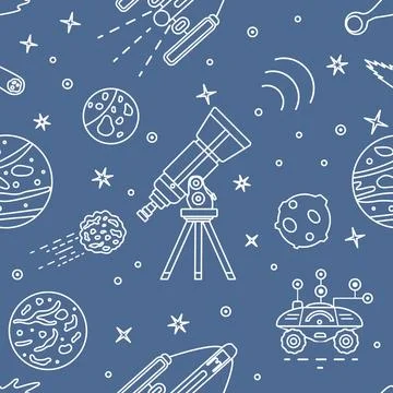 Space Pattern Telescope Planets Shuttle Galaxy Stock Illustration