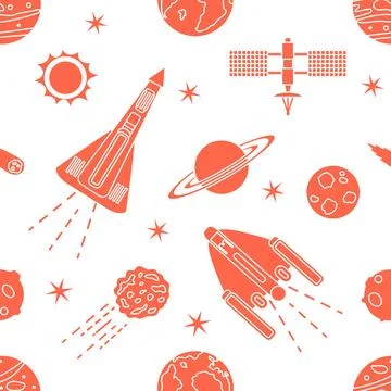 Space Pattern Telescope Planets Shuttle Galaxy Stock Illustration