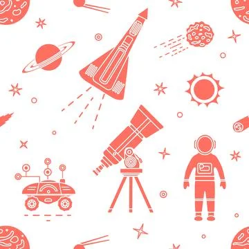 Space Pattern Telescope Planets Shuttle Galaxy Stock Illustration