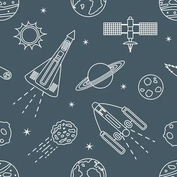 Space Pattern Telescope Planets Shuttle Galaxy Stock Illustration