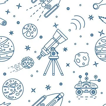 Space Pattern Telescope Planets Shuttle Galaxy Stock Illustration