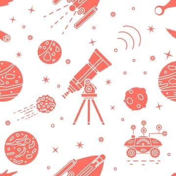 Space Pattern Telescope Planets Shuttle Galaxy Stock Illustration