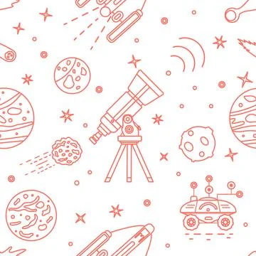 Space Pattern Telescope Planets Shuttle Galaxy Stock Illustration