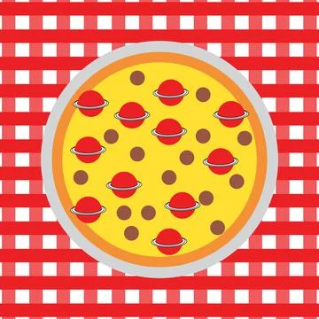 Space pizza on plate on a table Stock Illustration