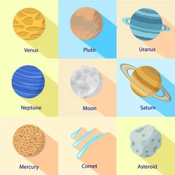 Space planet icon set, flat style 库存插图