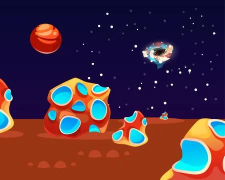 Space planet landscape, vector cosmic game background, alien fantasy asteroid Stock Illustration