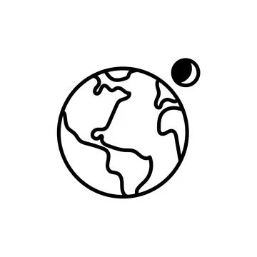 Space planet with moon flat icon. Pictogram for web. Line stroke. Isolated on Stock Illustration