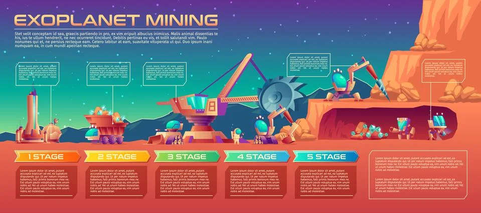 Space planet resources mining vector infographics Stock Illustration