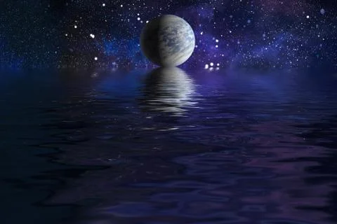 Space planet in space reflected in water. galaxy stars night sky ,Elements of Stockillustratie