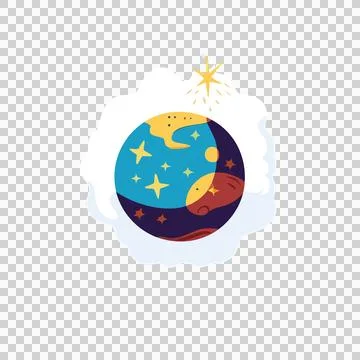 Space Planet With Stars In Cloud line drawing silhouette Stock Illustration