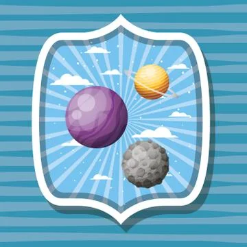 Space planets and moon over striped label design vector illustration Ilustração Stock