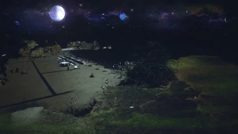 Space Planets Night Beach Moonlight Alien Landscape Stock Footage 173401988