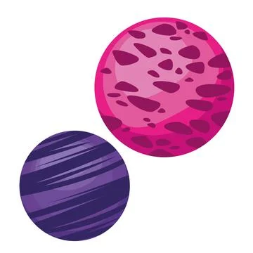Space planets pink and purple colors icons Stock Illustration