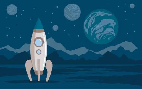Space Planets Rocket lunar surface Stock Illustration