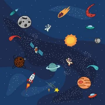 Space, Planets, satellites, astronauts, comets Stock Illustration