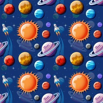Space planets seamless pattern Stock Illustration