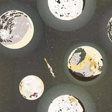 Space planets, stars and interstellar rocket vector illustration. Universe sp Stock Illustration