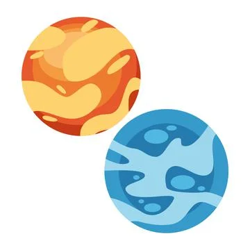 Space planets yellow and blue colors icons Stock Illustration