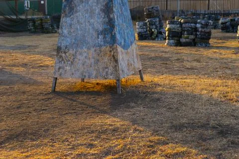 Space for playing paintball with the paint marks after fights. Stock Photos