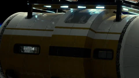 Space pod orbiting Earth with bright lights and circular shape Stock Footage 344119306