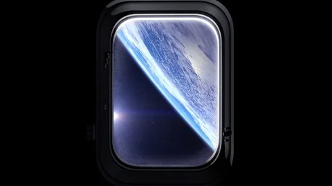 Space porthole. Earth as seen through window of spaceship, Space, earth, orbit Stock Footage 74633573