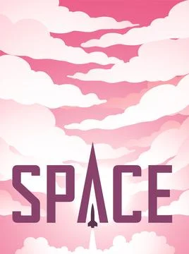 Space Poster of Rocket Launch Over a Pink Cloudy Night Sky Ilustração Stock