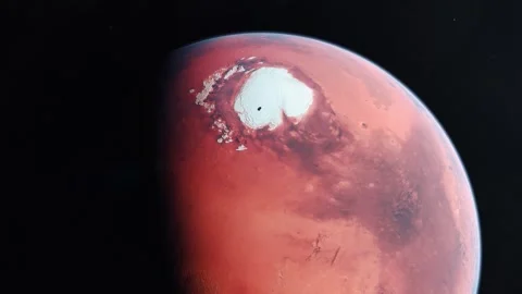 Space Probe Orbiting the Northern Polar Ice Cap of Mars The Red Planet Stock Footage 341323131