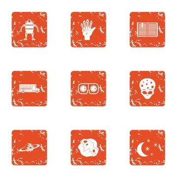Space programme icons set, grunge style Stockillustratie