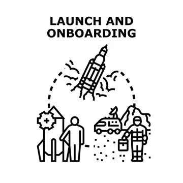 Space project launch planning and exploration onboarding Stock Illustration