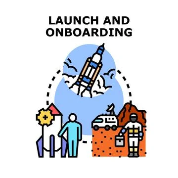Space project launch planning and exploration onboarding Stock Illustration
