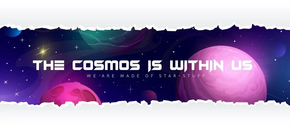 Space quote cosmos is within us, galaxy background Stock Illustration