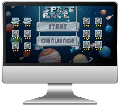 Space race mission game on computer screen Illustrazione stock