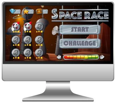 Space race mission game on computer screen 스톡 일러스트