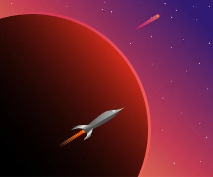 Space, red planet and space ship Stock Illustration