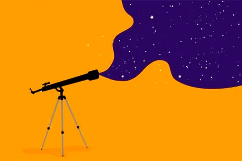 Space research and science, concept. Telescope on an orange background, Illustrazione stock