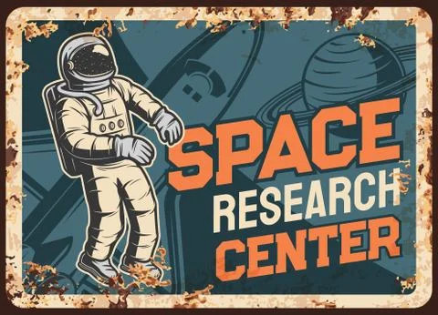 Space research center vector rusty metal plate Illustrazione stock
