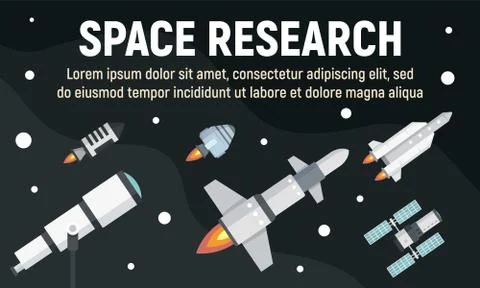 Space research concept banner, flat style Stock Illustration