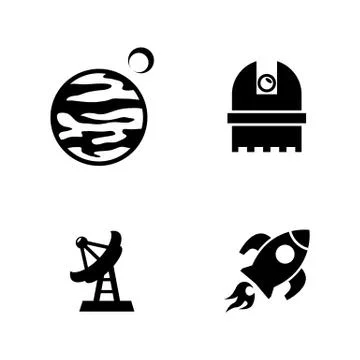 Space Research. Simple Related Vector Icons Stock Illustration