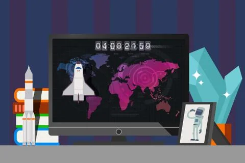 Space result, countdown to rocket launch, space travel vector illustration. On 스톡 일러스트