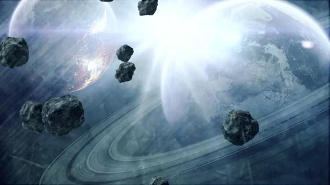 Space. The rising of a star from behind the planet Stock-Footage 168376938
