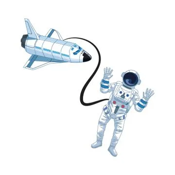 Space rocket and astronaut icon, flat design Stock Illustration
