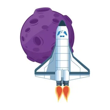 Space rocket and moon icon, flat design Stock Illustration