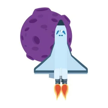 Space rocket and moon icon, flat design Stock Illustration
