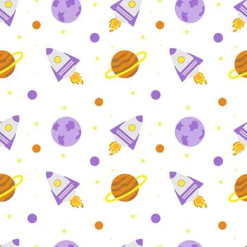 Space rocket and planets with stars on a white background. Space exploration. Stock Illustration