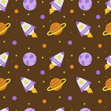 Space rocket and planets with stars on a brown background. Space exploration. Stock Illustration