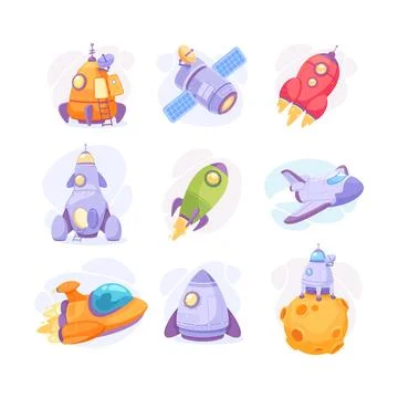 Space Rocket and Shuttle for Cosmos Exploration Vector Set Illustrazione stock