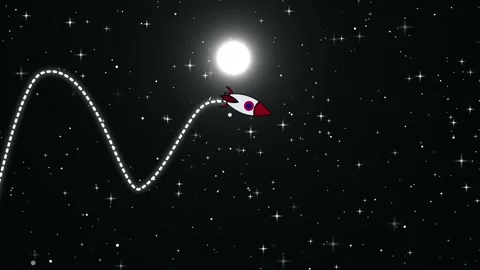 Space rocket animation night sky stars moon journey cartoon 4K UHD seamless.. Stock Footage 321456900
