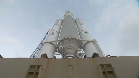 Space Rocket ARIANE 5 on the launch pad Stock Footage 104185620