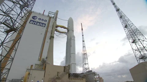 Space Rocket ARIANE 5 on the launch pad Stock-Footage 104185725